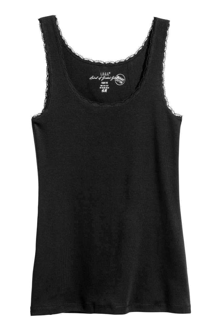 Lace-trimmed cotton vest top